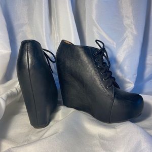 Lace Up Wedge Platform Booties from Soda